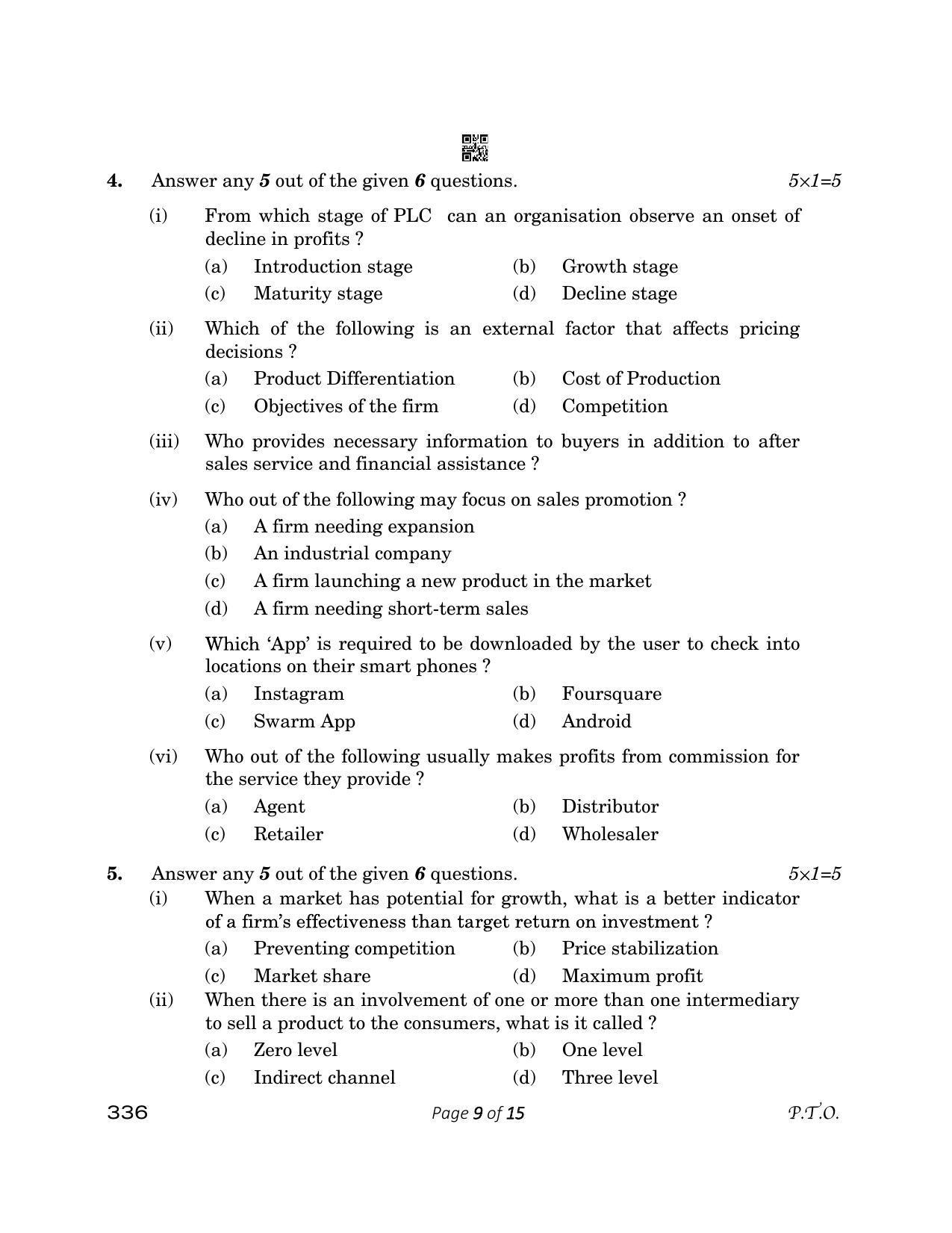CBSE Class 12 336_ Marketing 2023 Question Paper - Page 9