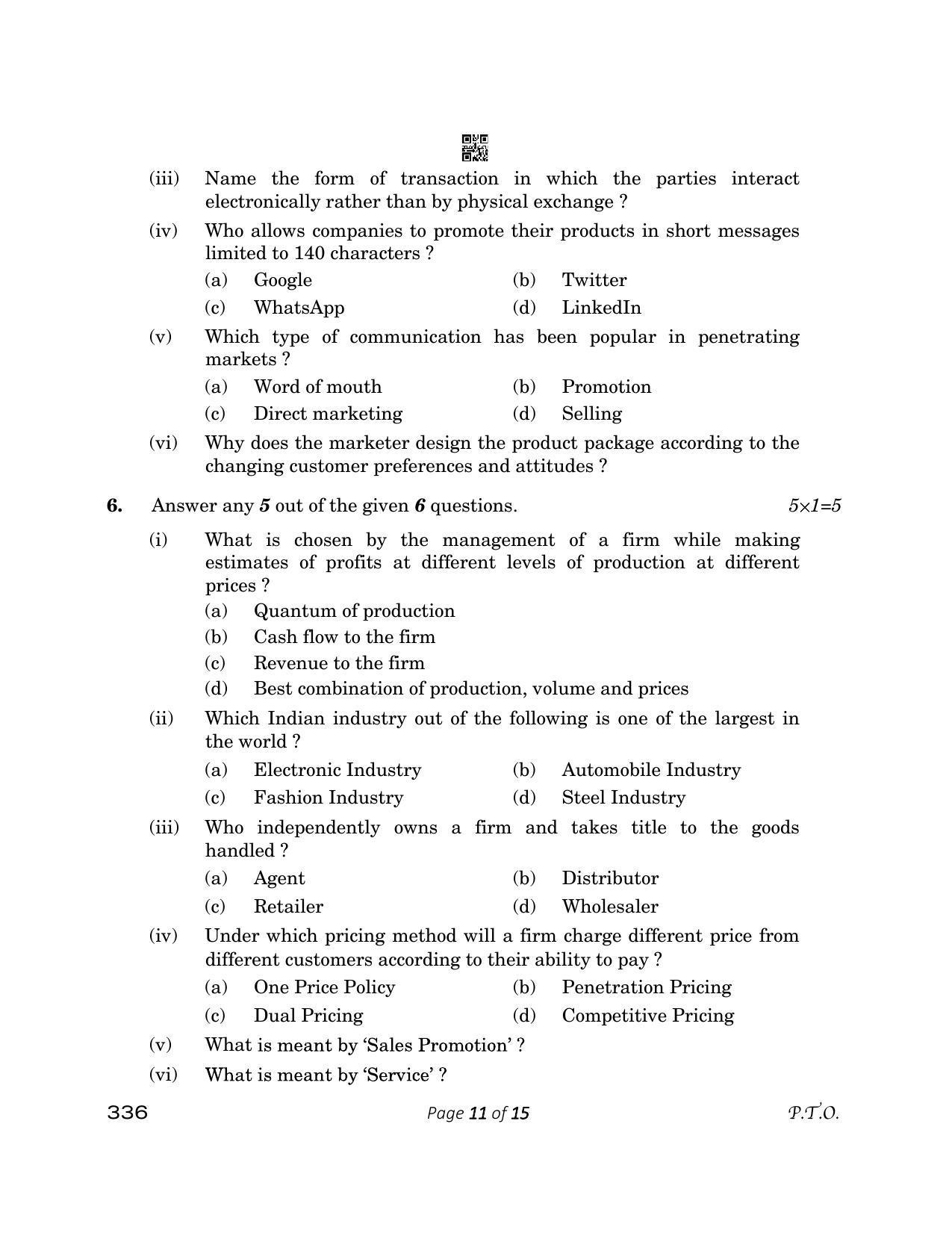 CBSE Class 12 336_ Marketing 2023 Question Paper - Page 11