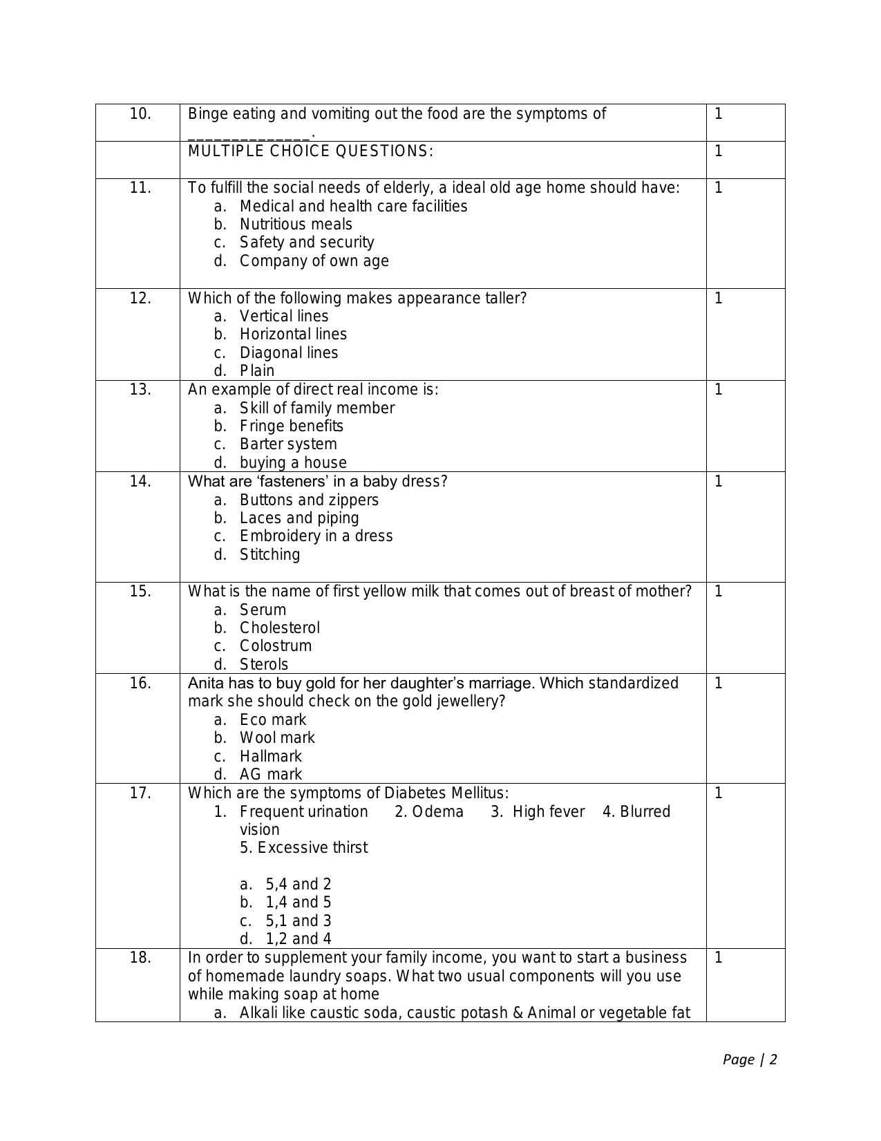 CBSE Class 12 Home Science -Sample Paper 2019-20 - Page 2