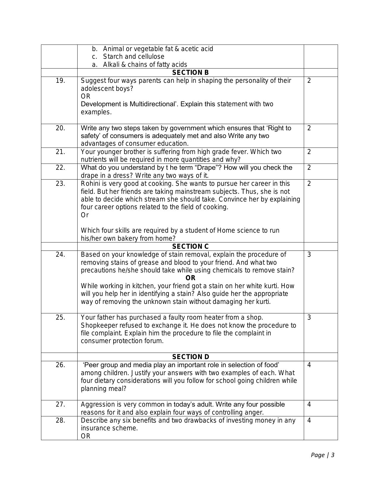 CBSE Class 12 Home Science -Sample Paper 2019-20 - Page 3