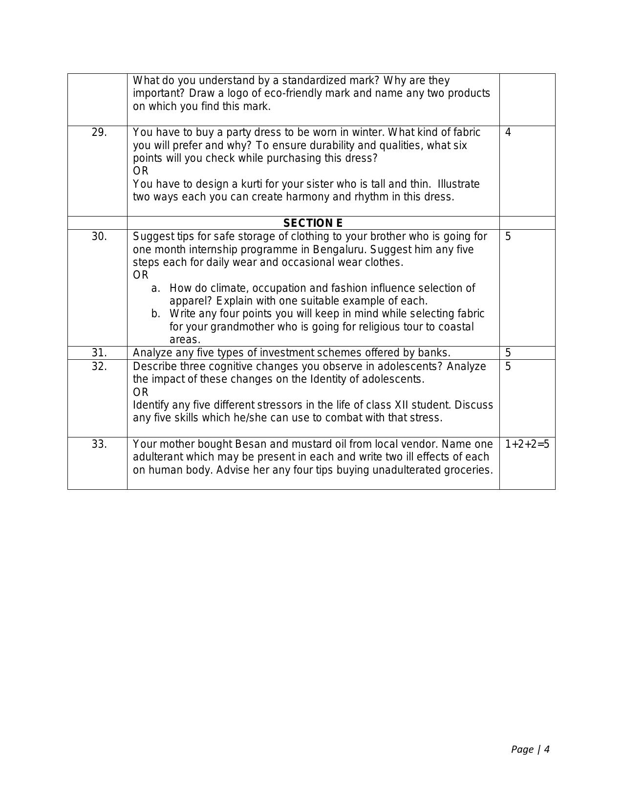 CBSE Class 12 Home Science -Sample Paper 2019-20 - Page 4