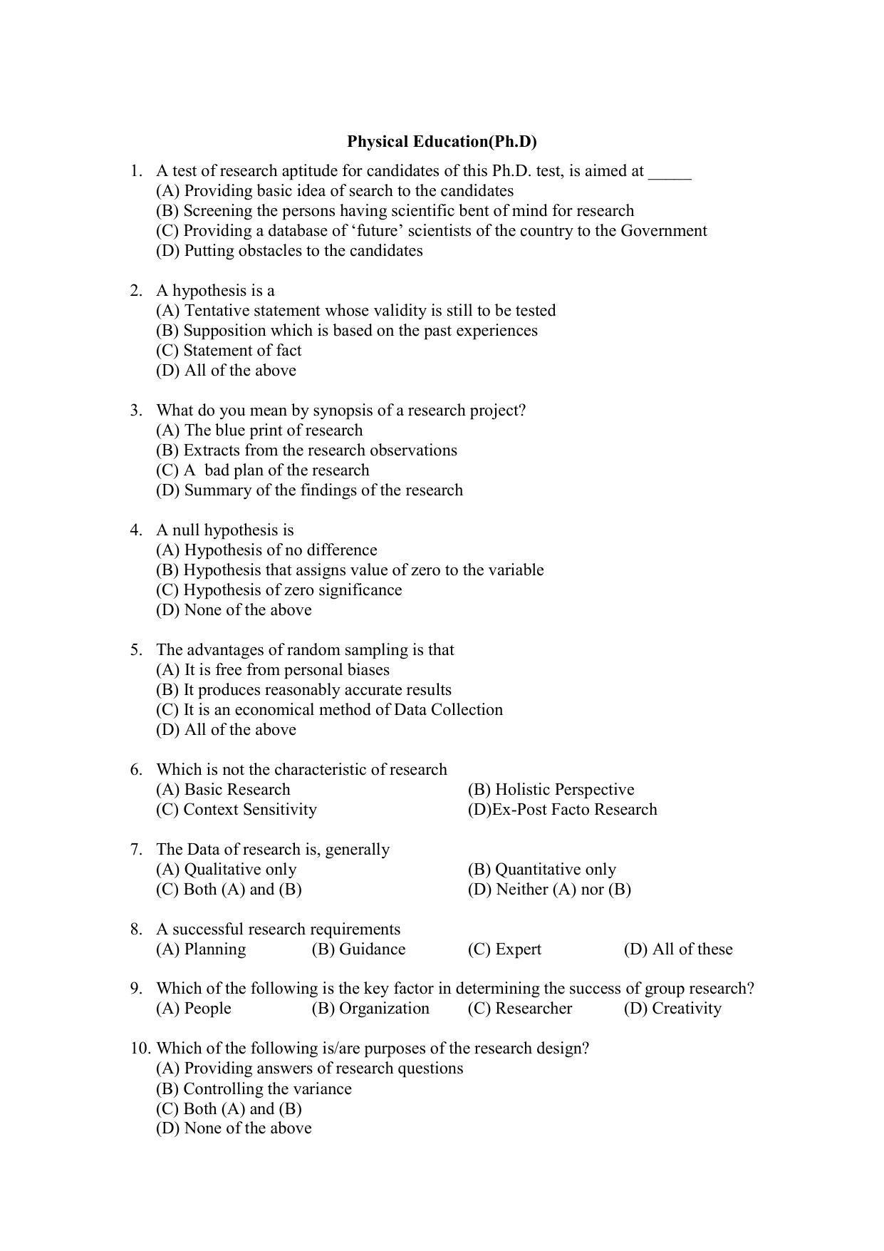PU MPET Physical Education 2022 Question Papers - Page 1