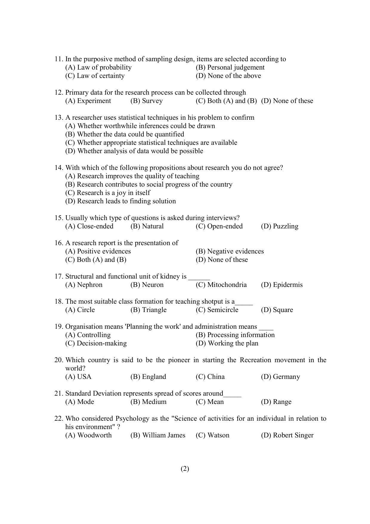 PU MPET Physical Education 2022 Question Papers - Page 2