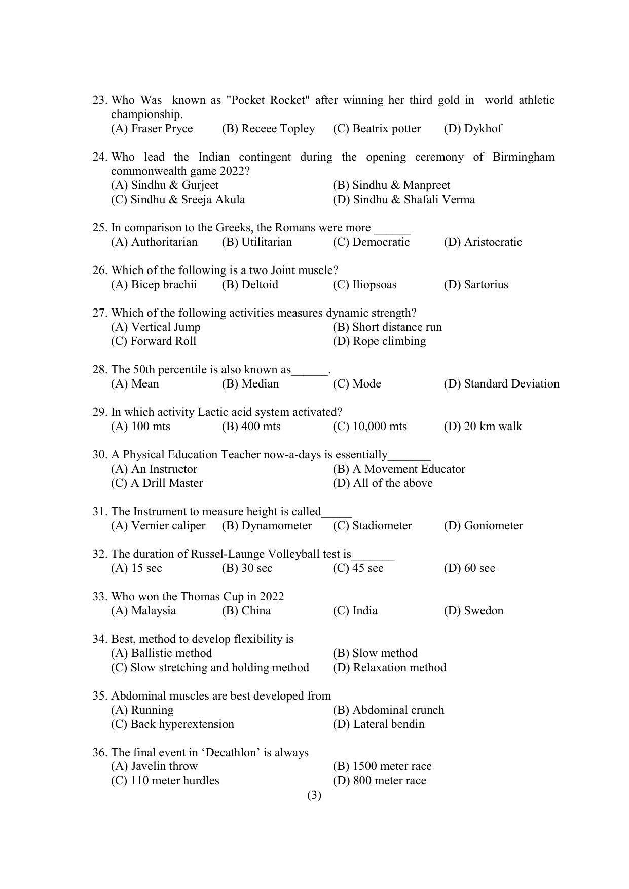 PU MPET Physical Education 2022 Question Papers - Page 3