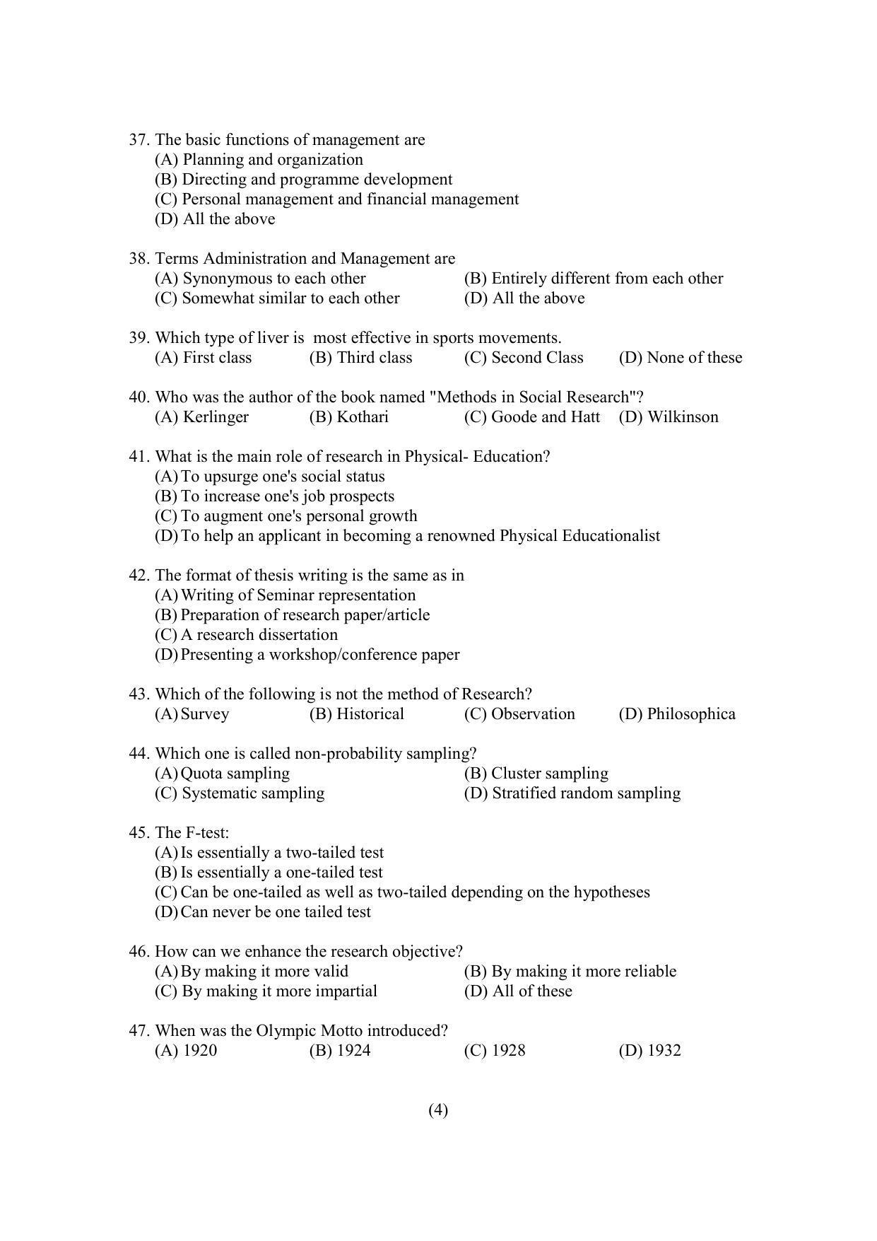 PU MPET Physical Education 2022 Question Papers - Page 4