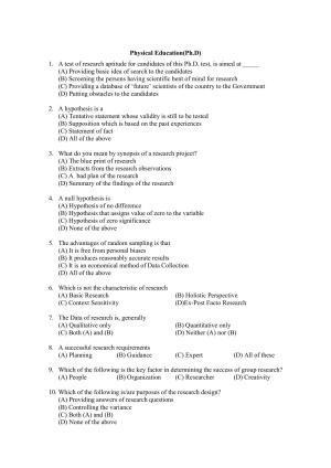 PU MPET Physical Education 2022 Question Papers