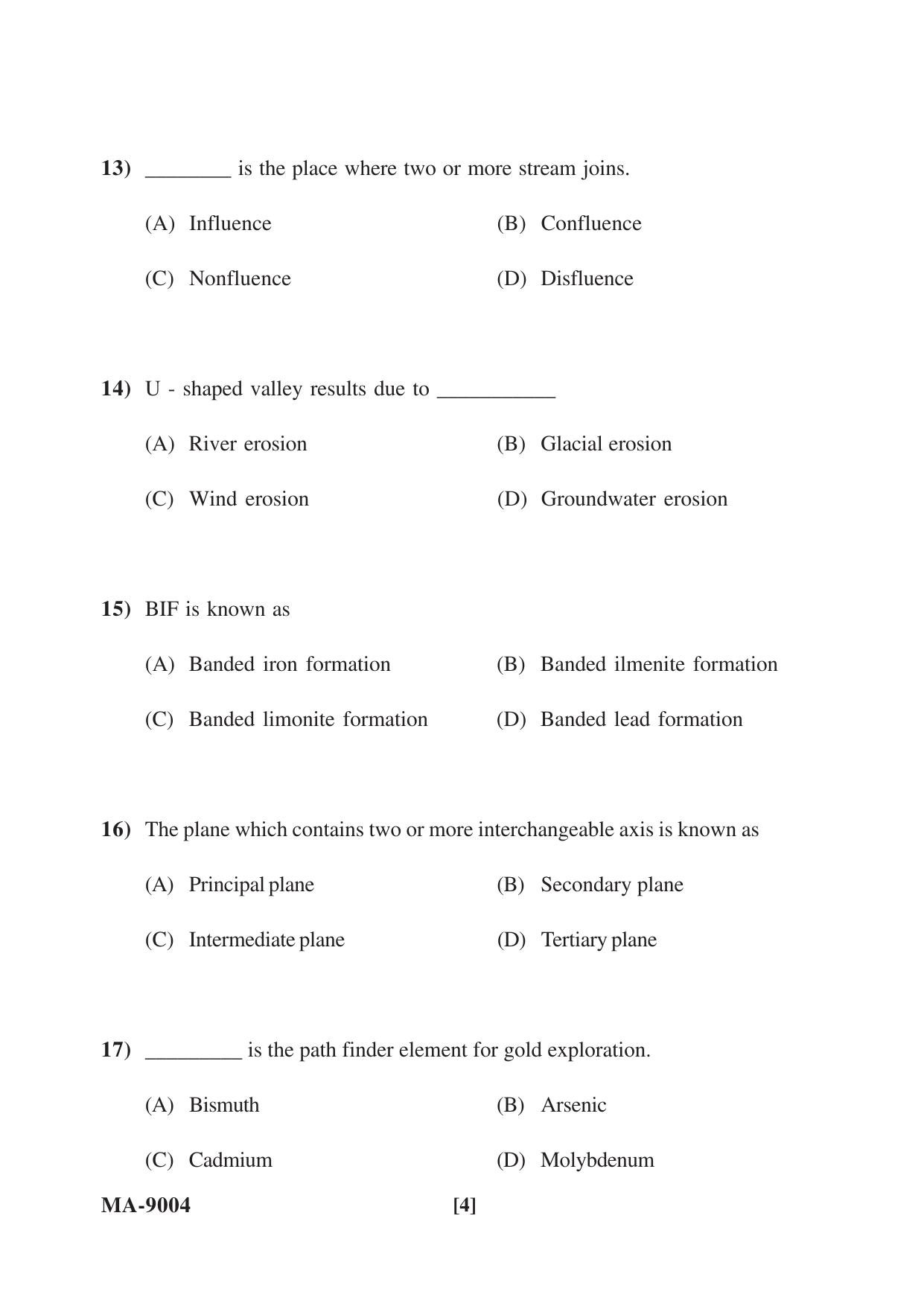 Mysore University PG Entrance Exam 2022: M.Sc. Geology-Applied Geology-Earth Science and Disaster Management Question Paper - Page 4