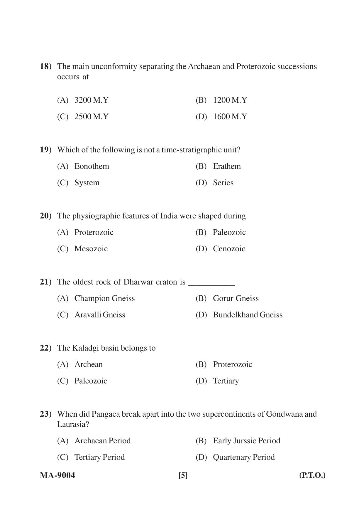 Mysore University PG Entrance Exam 2022: M.Sc. Geology-Applied Geology-Earth Science and Disaster Management Question Paper - Page 5