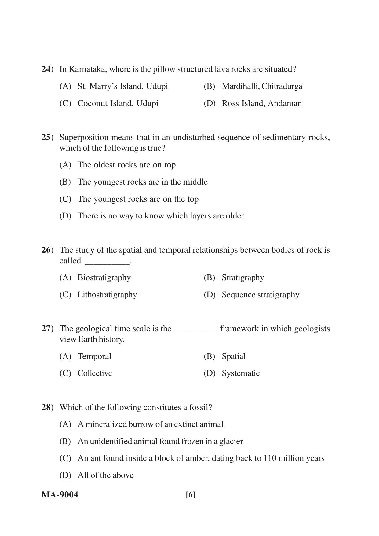Mysore University PG Entrance Exam 2022: M.Sc. Geology-Applied Geology-Earth Science and Disaster Management Question Paper - Page 6
