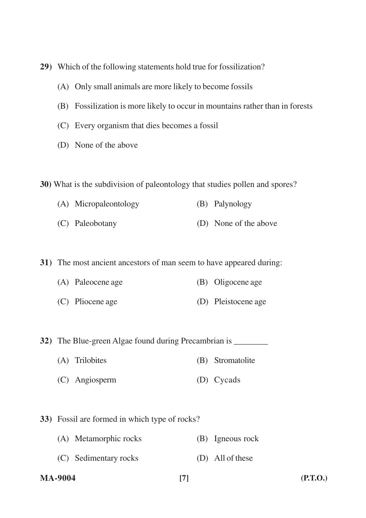 Mysore University PG Entrance Exam 2022: M.Sc. Geology-Applied Geology-Earth Science and Disaster Management Question Paper - Page 7