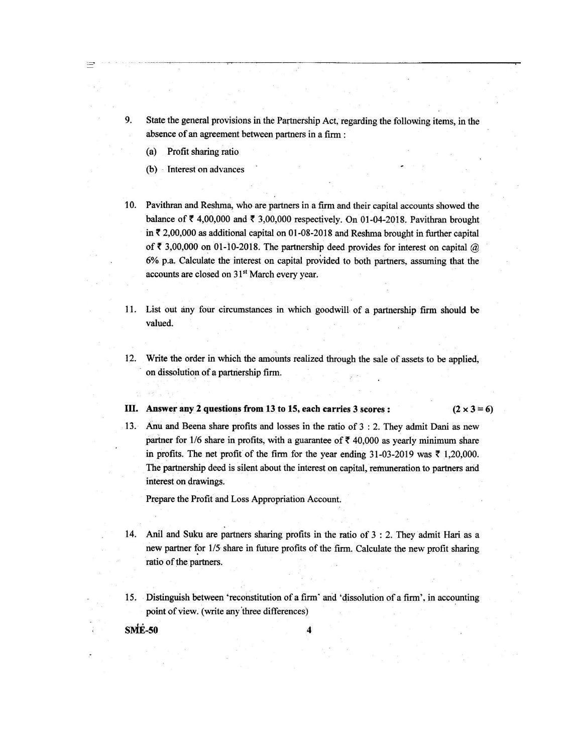 Kerala Plus Two 2020 Accountancy CA Model Question Paper - Page 4