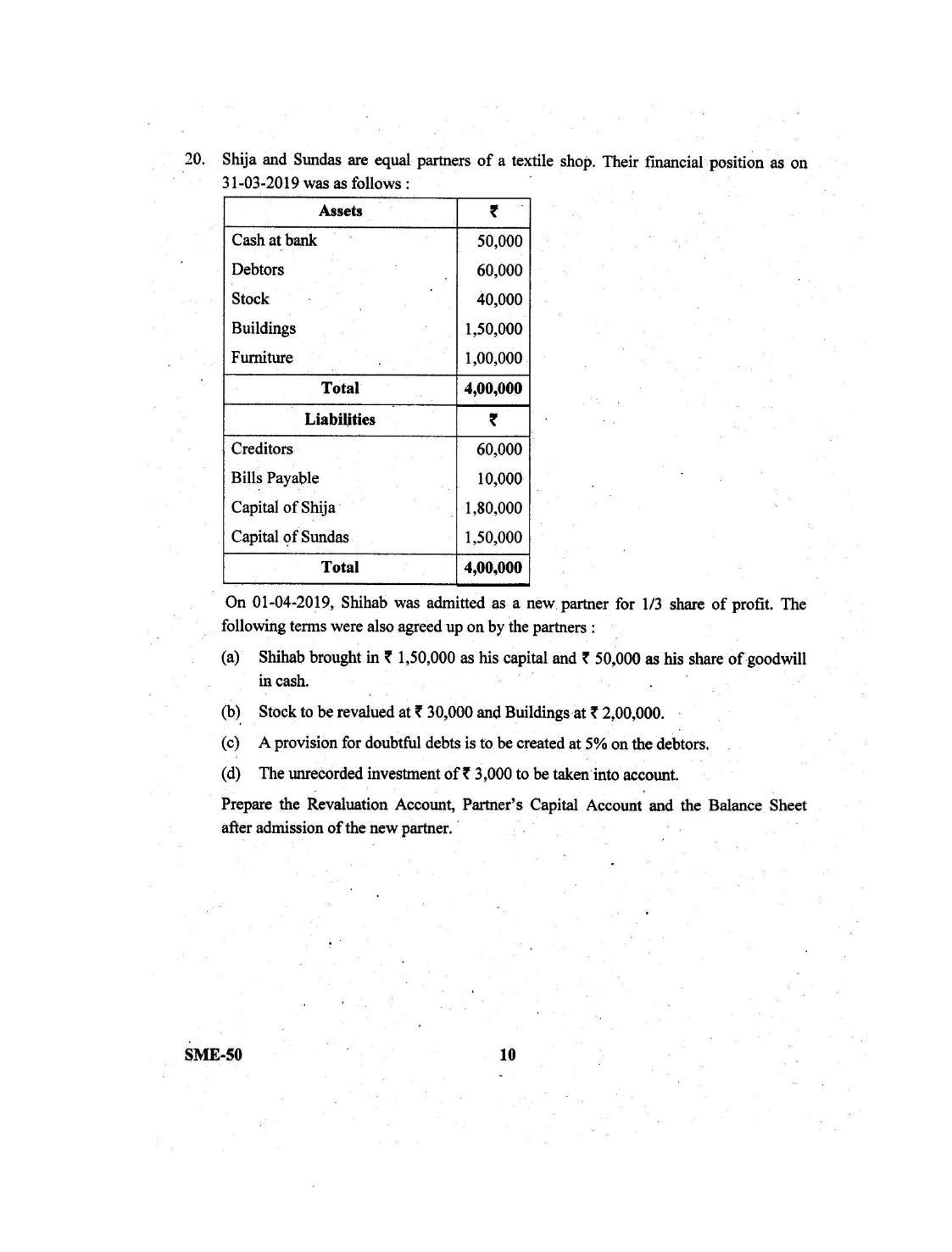 Kerala Plus Two 2020 Accountancy CA Model Question Paper - Page 10