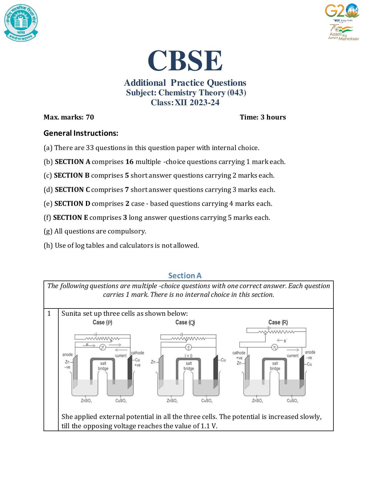 CBSE Class 12 Chemistry SET 1 Practice Questions 2023-24  - Page 1