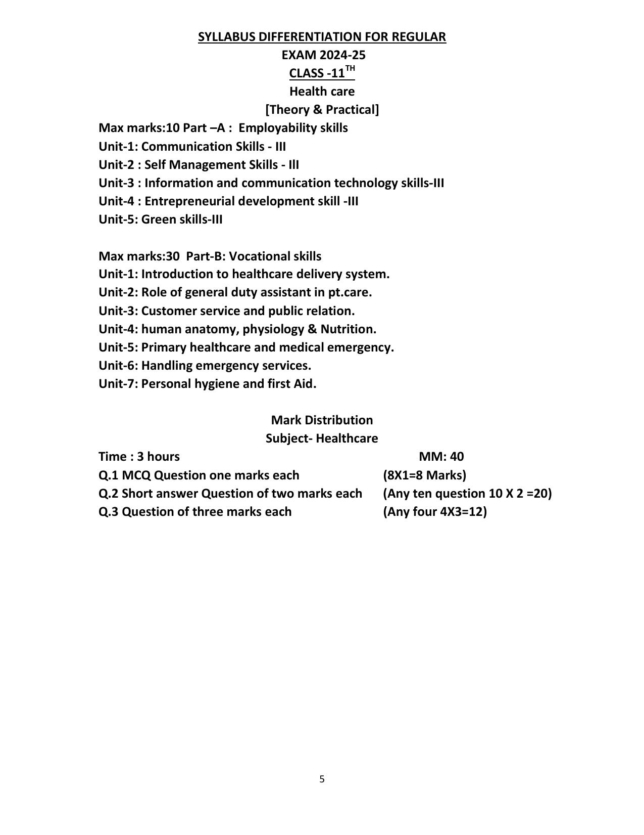 HPBOSE Class 11th Healthcare Sample Question Papers 2025 - Page 5