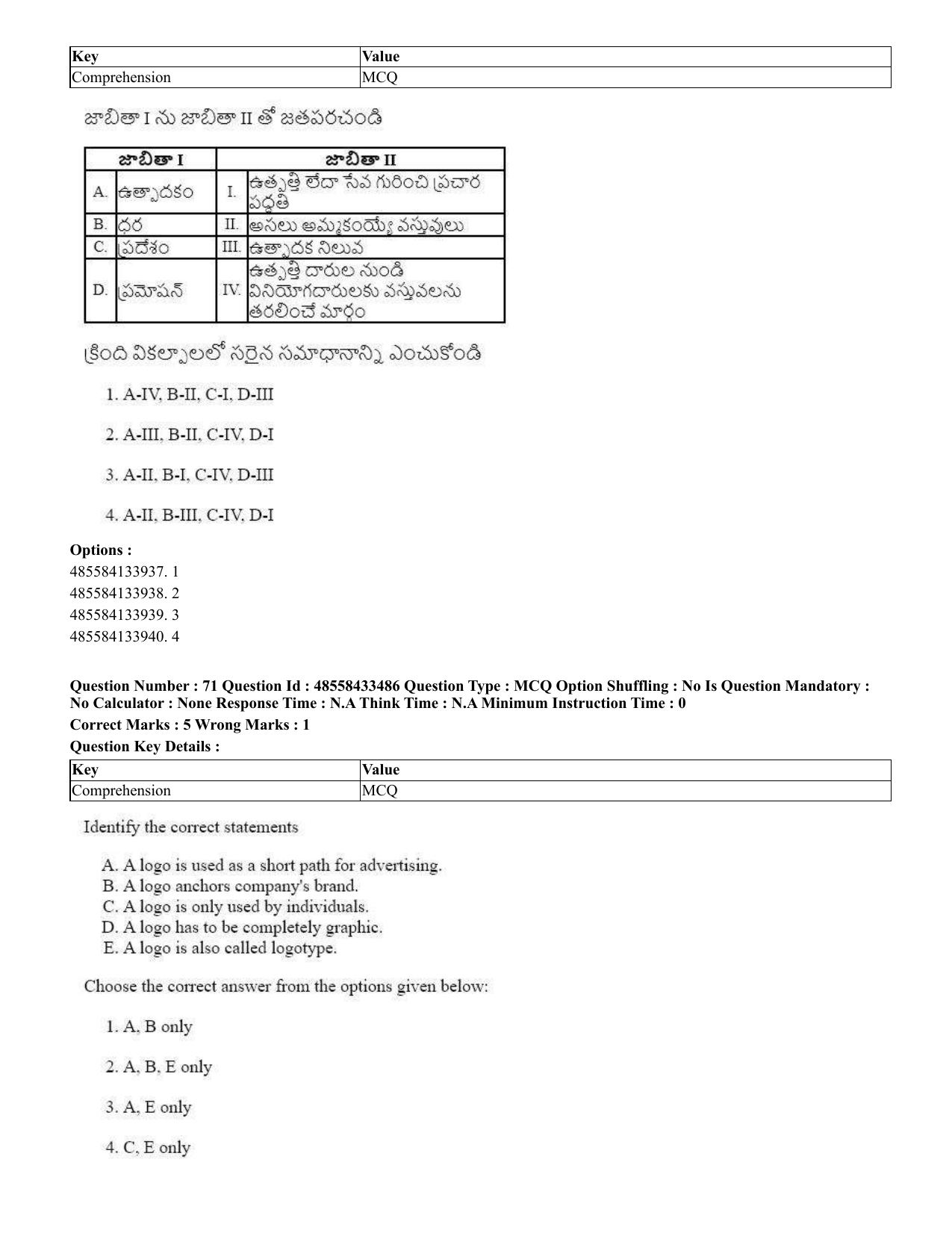 CUET 2023 English Telugu Shift 1 Question Papers - 18 June 2023 - Page 58
