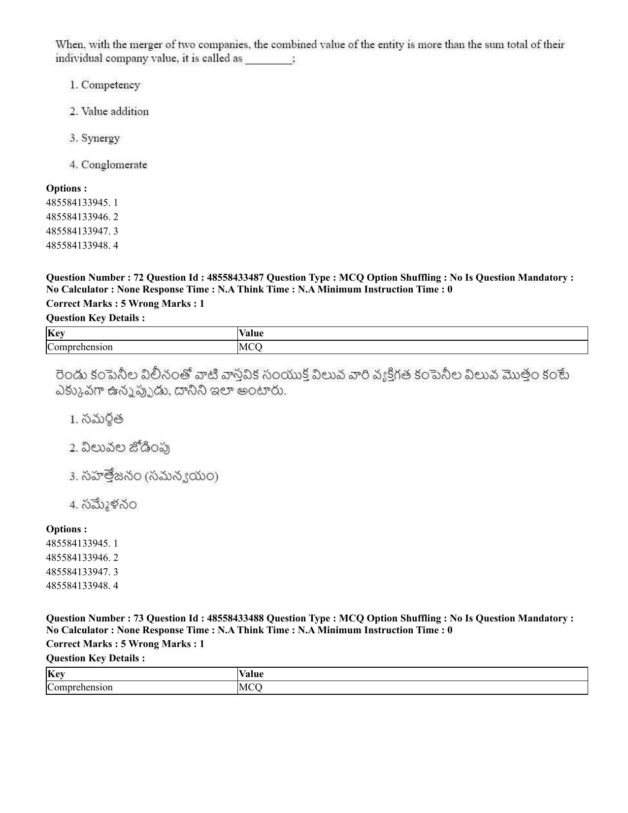 CUET 2023 English Telugu Shift 1 Question Papers - 18 June 2023 - Page 60