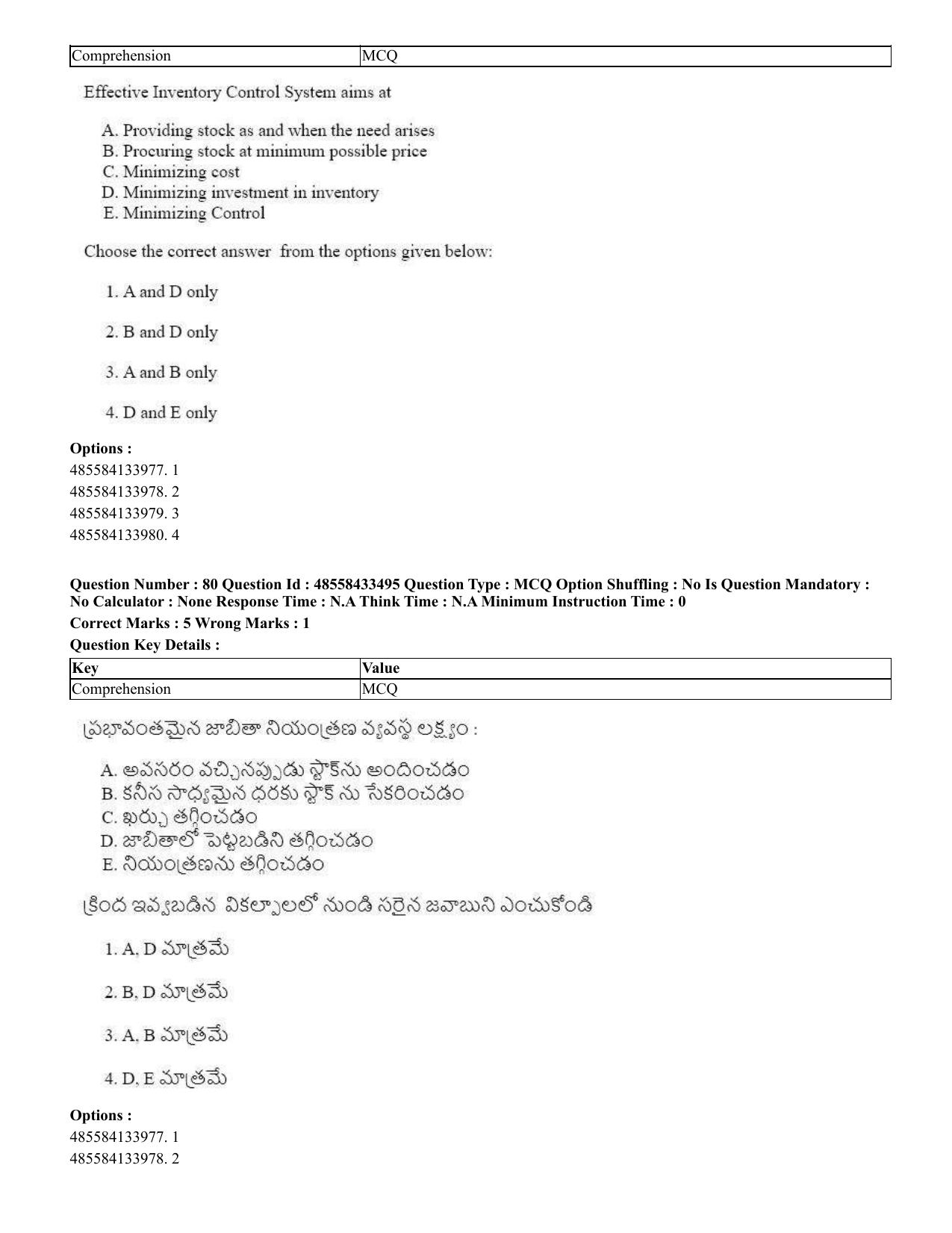 CUET 2023 English Telugu Shift 1 Question Papers - 18 June 2023 - Page 68