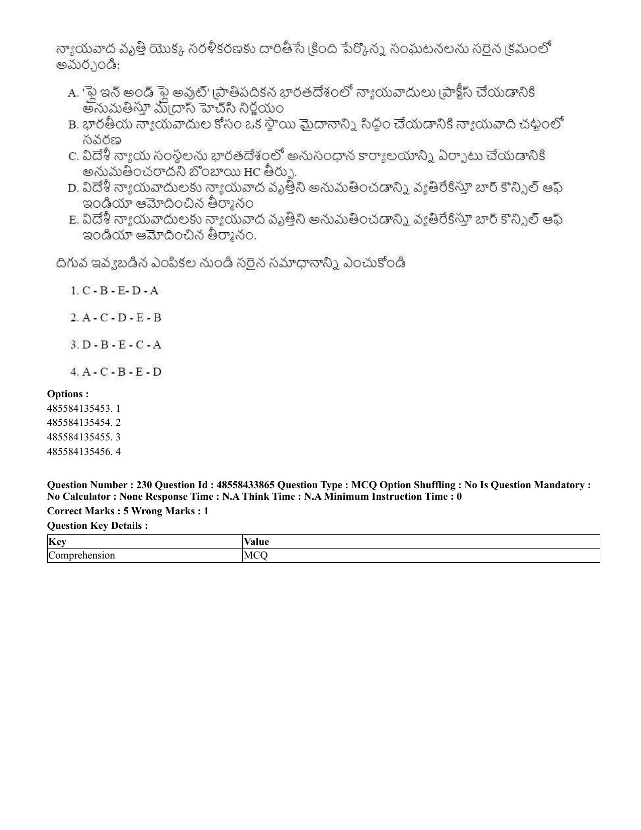 CUET 2023 English Telugu Shift 1 Question Papers - 18 June 2023 - Page 190