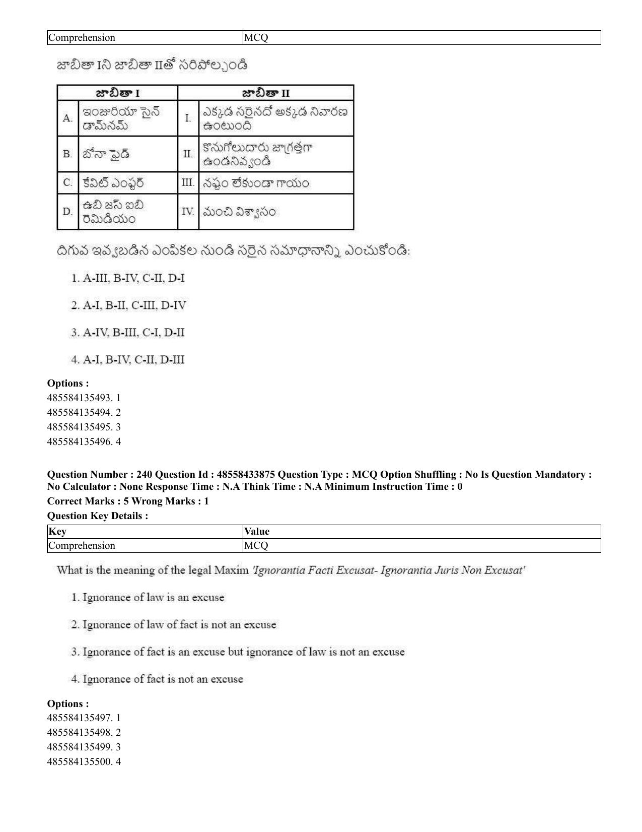 CUET 2023 English Telugu Shift 1 Question Papers - 18 June 2023 - Page 202