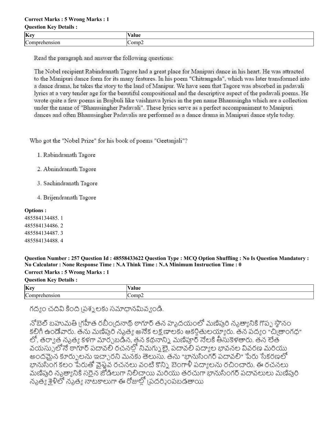 CUET 2023 English Telugu Shift 1 Question Papers - 18 June 2023 - Page 226