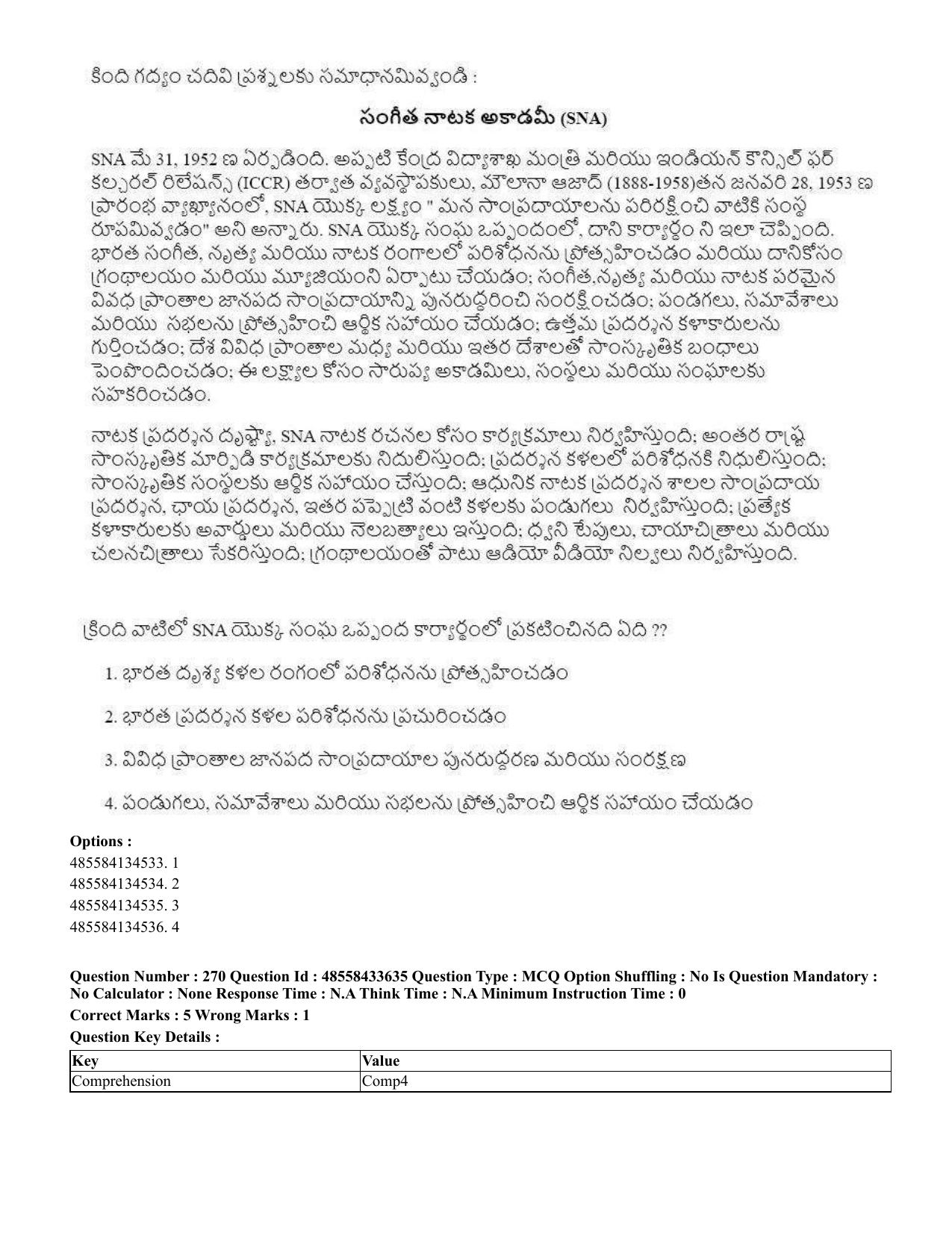 CUET 2023 English Telugu Shift 1 Question Papers - 18 June 2023 - Page 246