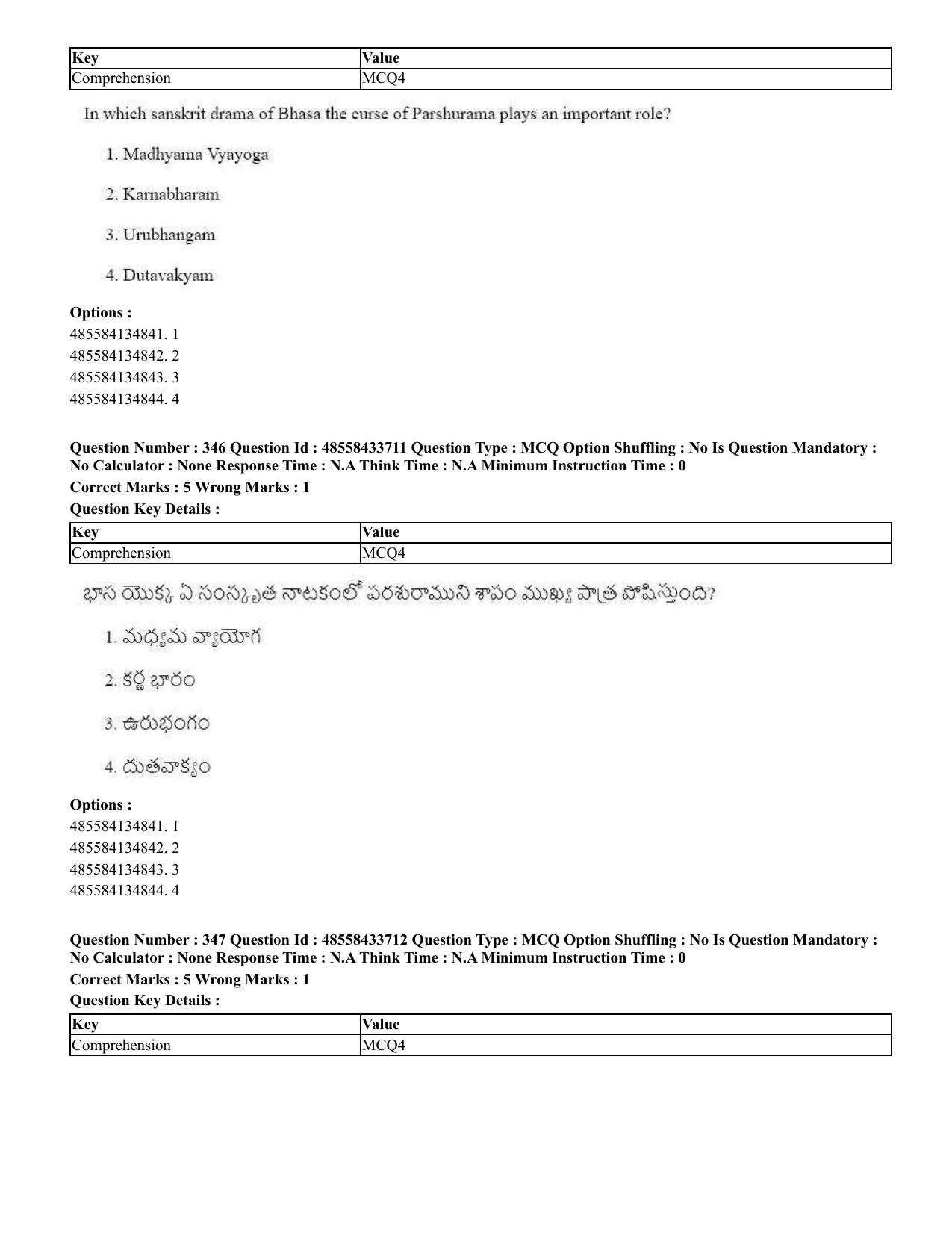 CUET 2023 English Telugu Shift 1 Question Papers - 18 June 2023 - Page 332