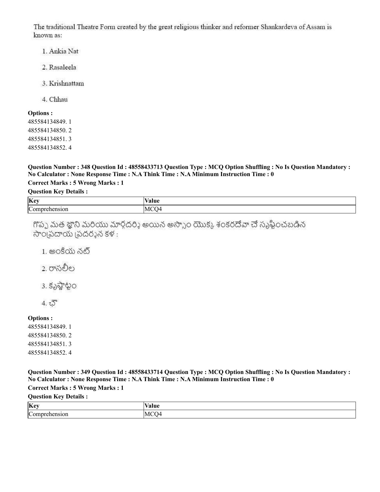 CUET 2023 English Telugu Shift 1 Question Papers - 18 June 2023 - Page 334