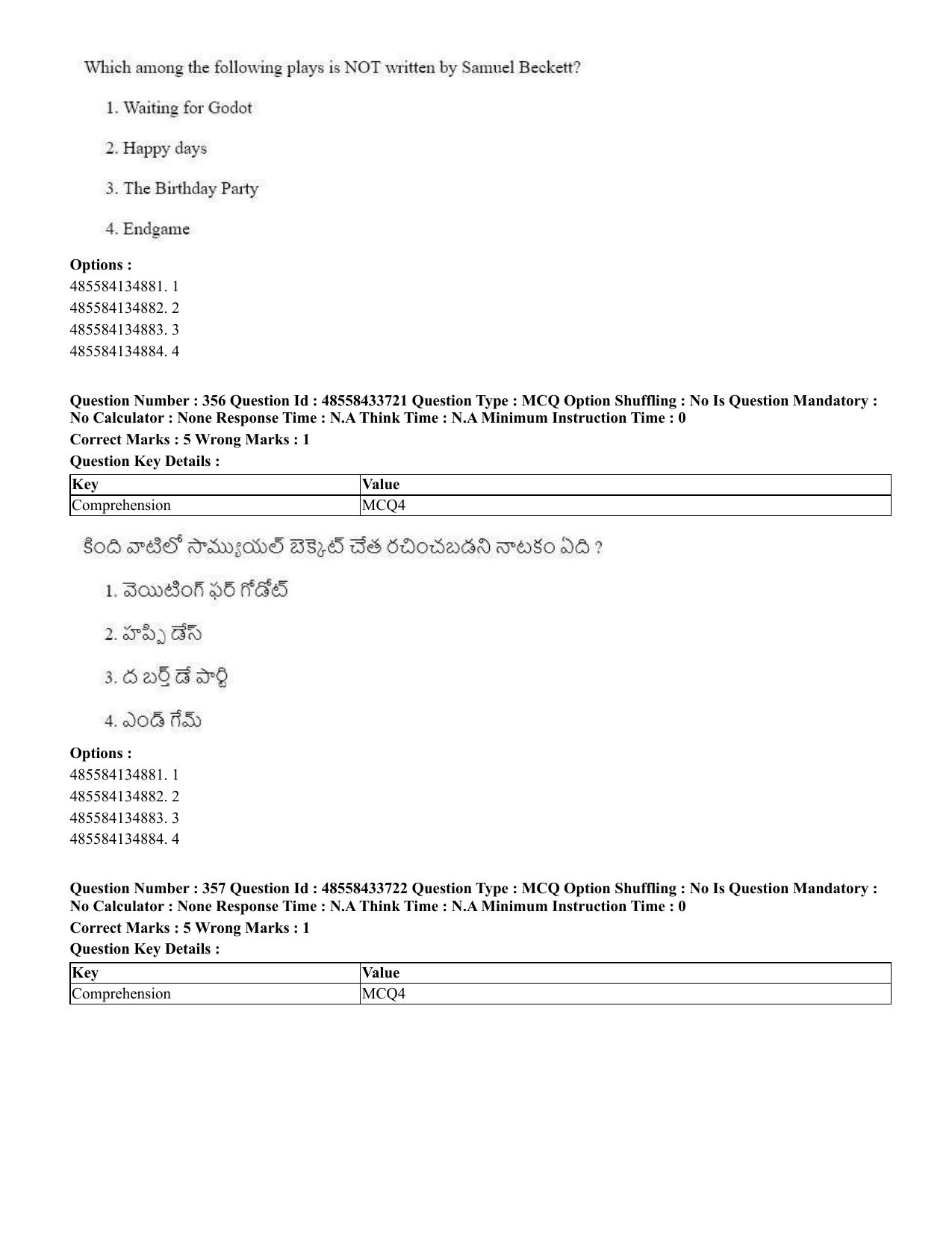CUET 2023 English Telugu Shift 1 Question Papers - 18 June 2023 - Page 342