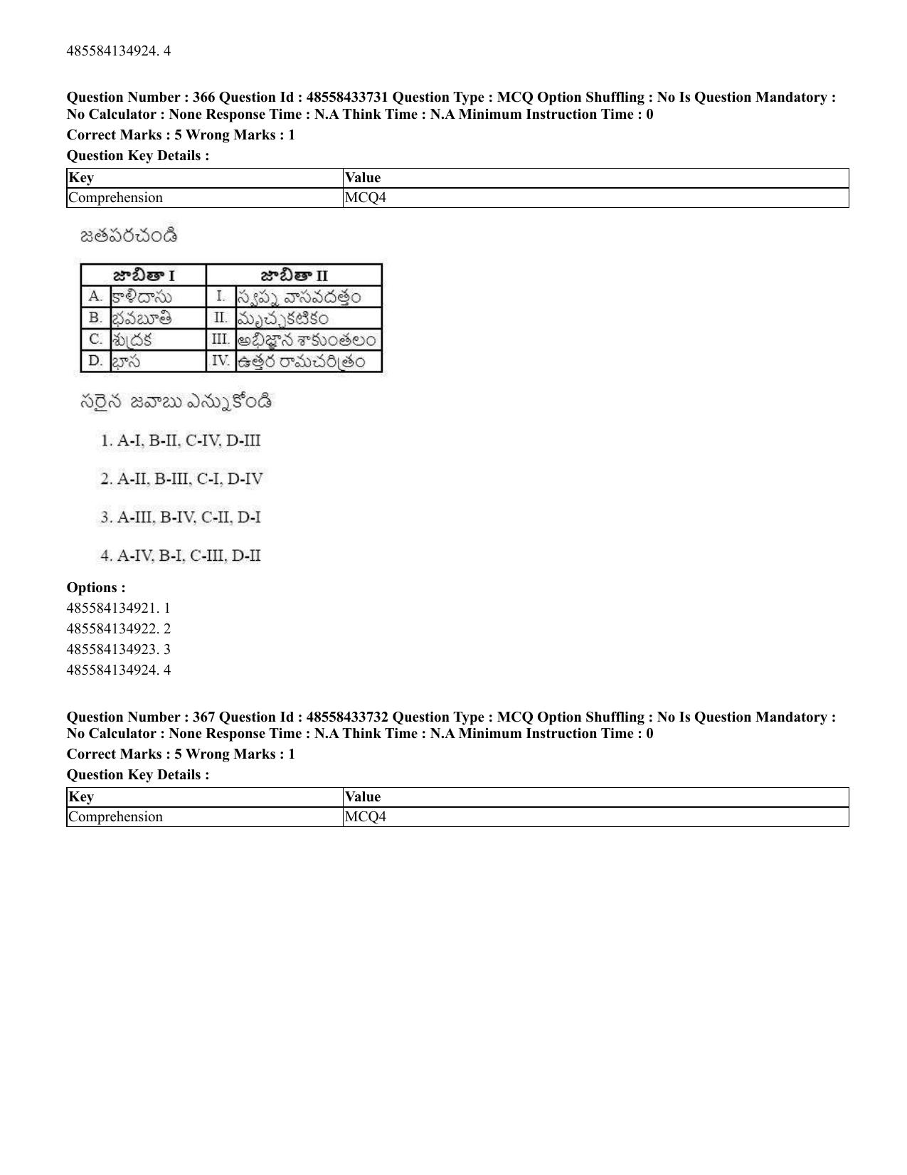 CUET 2023 English Telugu Shift 1 Question Papers - 18 June 2023 - Page 354