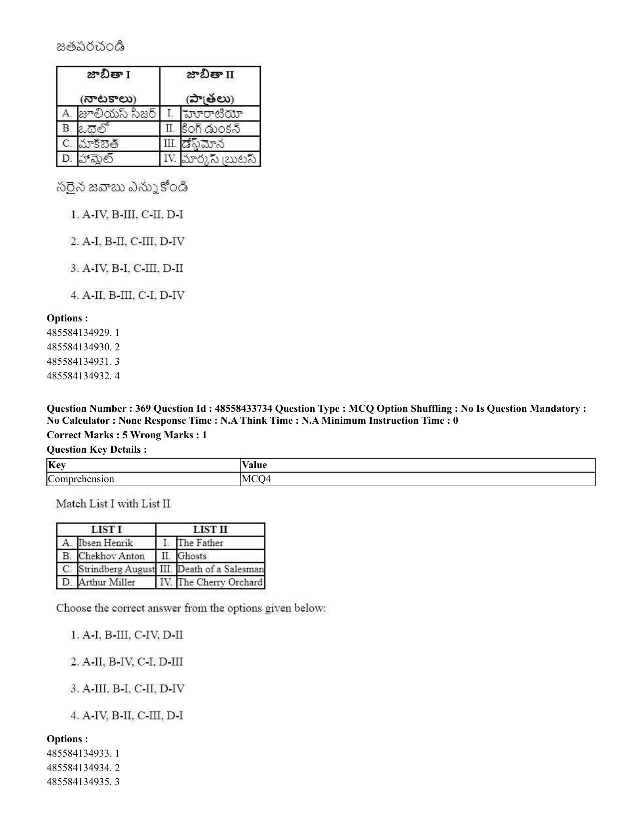 CUET 2023 English Telugu Shift 1 Question Papers - 18 June 2023 - Page 357
