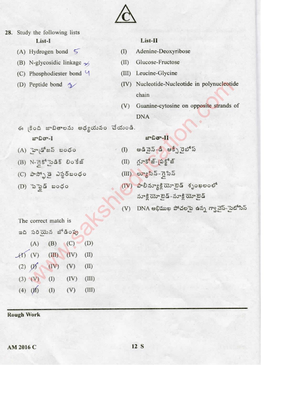 TS EAMCET 2016 Medical Question Paper with Key (Held on 15 May 2016) - Page 12