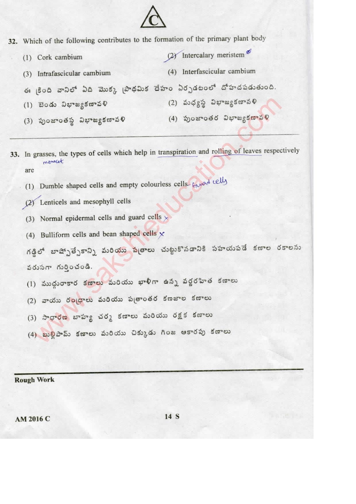 TS EAMCET 2016 Medical Question Paper with Key (Held on 15 May 2016) - Page 14