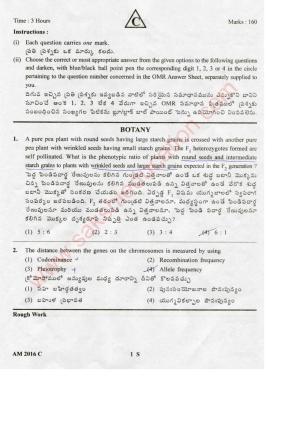 TS EAMCET 2016 Medical Question Paper with Key (Held on 15 May 2016)