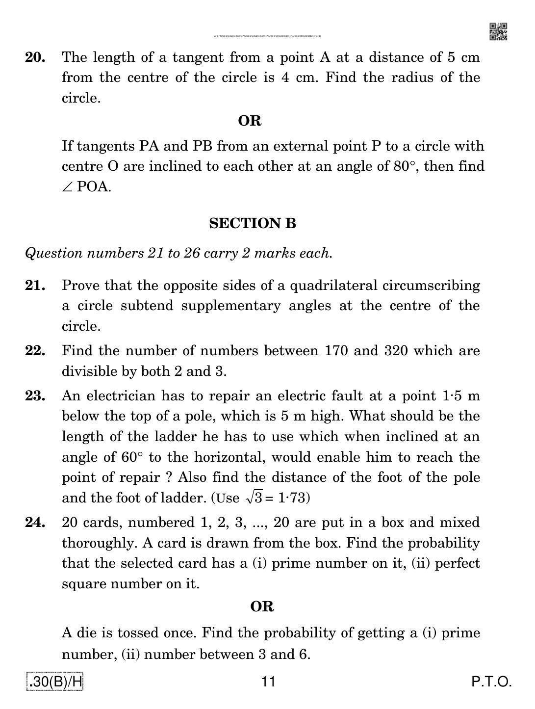 CBSE Class 10 30(B)-C - Maths (Std.) For Blind Candidates 2020 Compartment Question Paper - Page 11