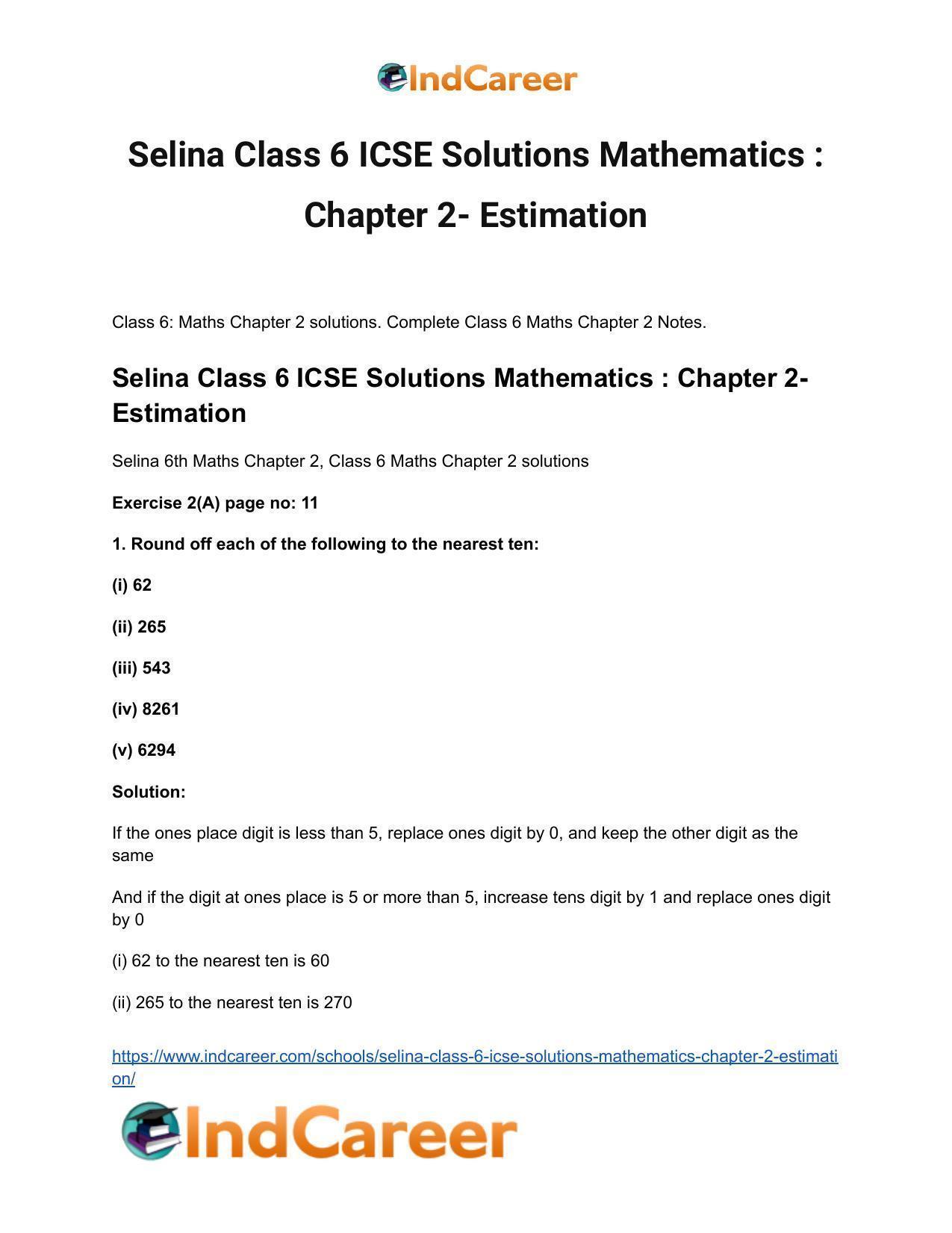 Selina Class 6 ICSE Solutions Mathematics : Chapter 2- Estimation - Page 2