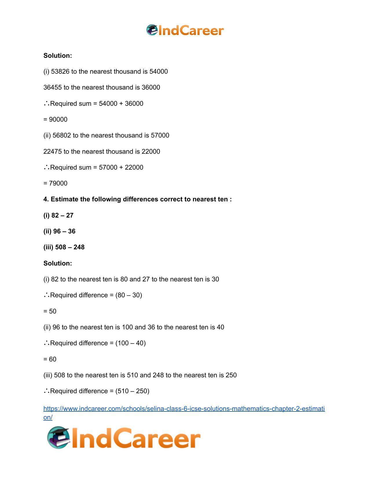 Selina Class 6 ICSE Solutions Mathematics : Chapter 2- Estimation - Page 10