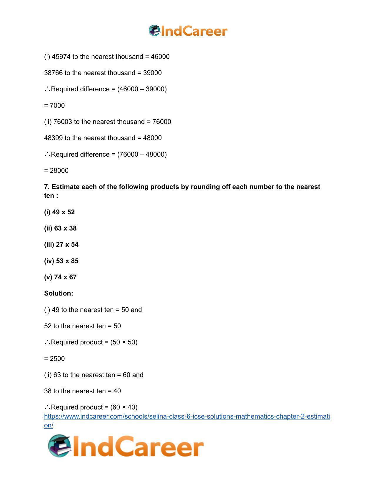 Selina Class 6 ICSE Solutions Mathematics : Chapter 2- Estimation - Page 12