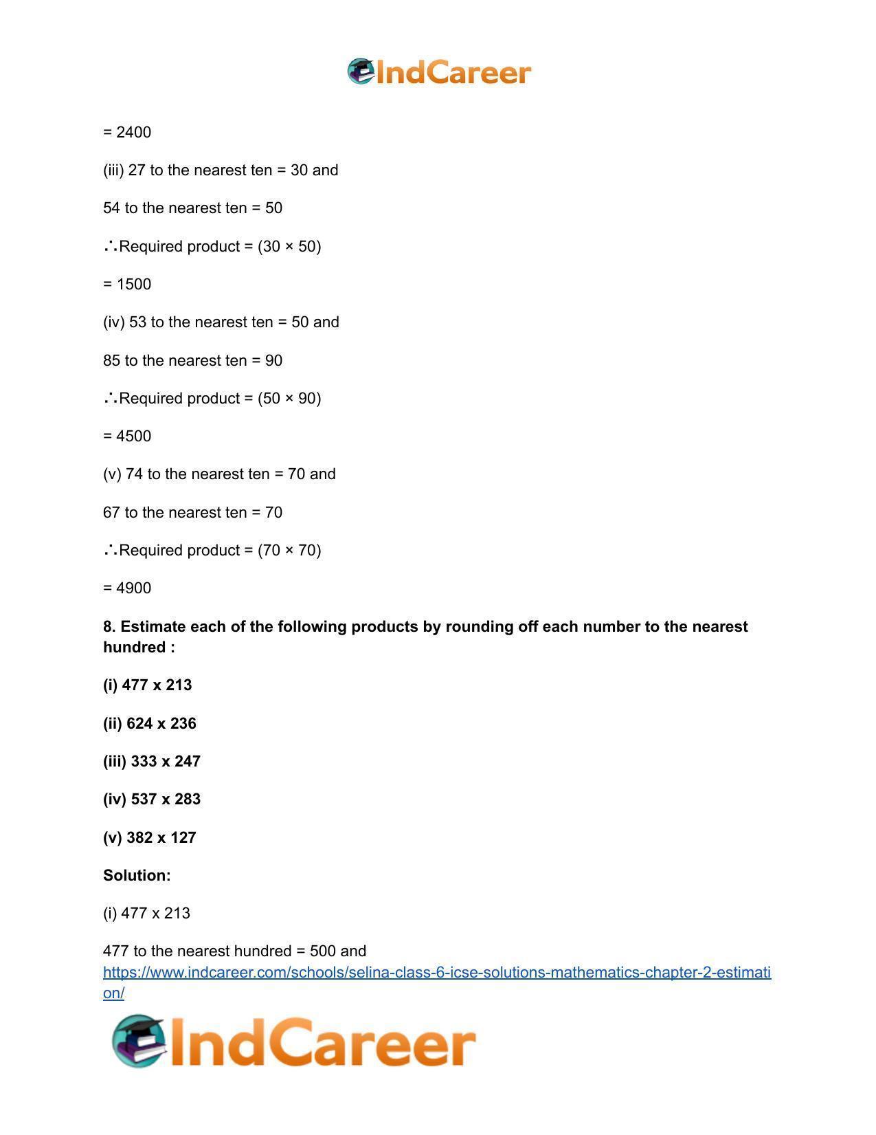 Selina Class 6 ICSE Solutions Mathematics : Chapter 2- Estimation - Page 13