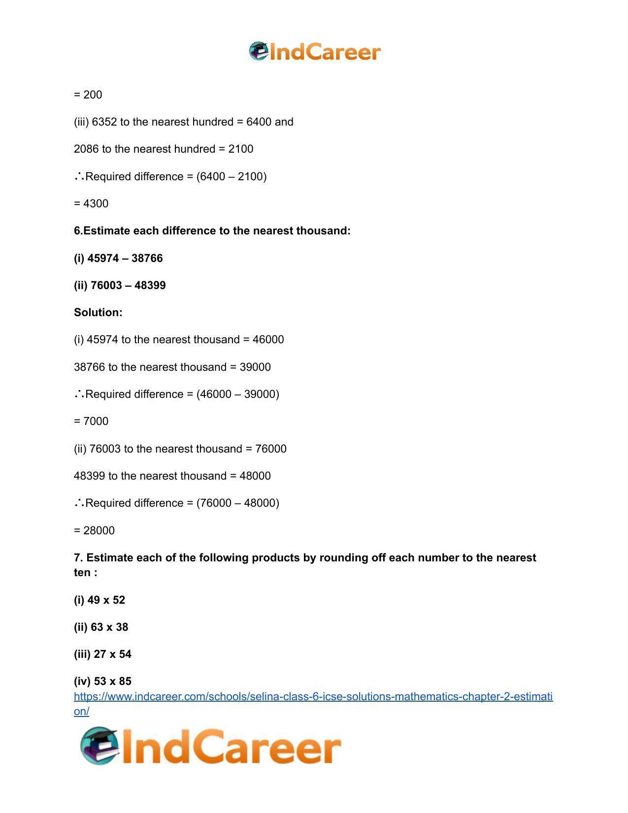 Selina Class 6 ICSE Solutions Mathematics : Chapter 2- Estimation - Page 22