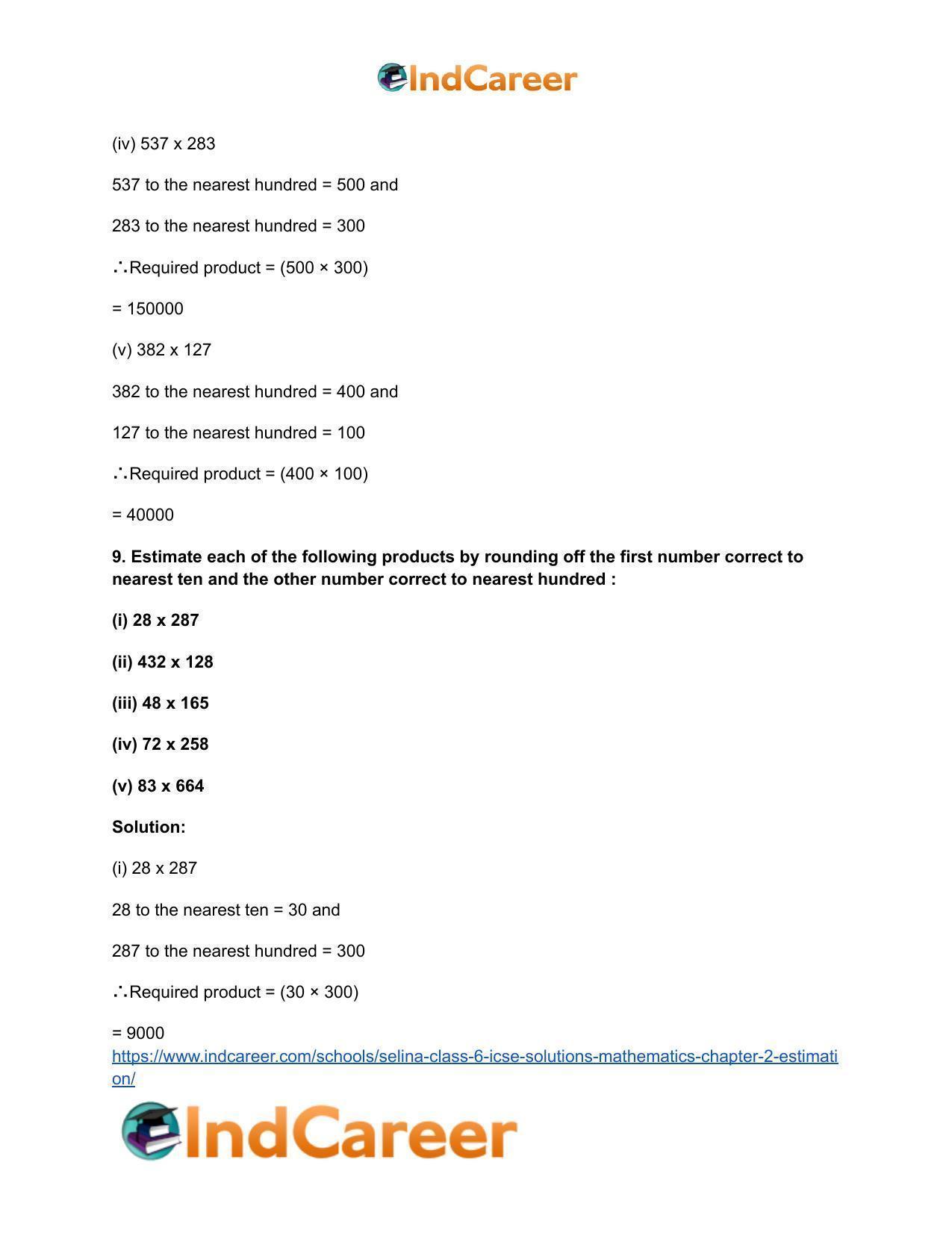 Selina Class 6 ICSE Solutions Mathematics : Chapter 2- Estimation - Page 25