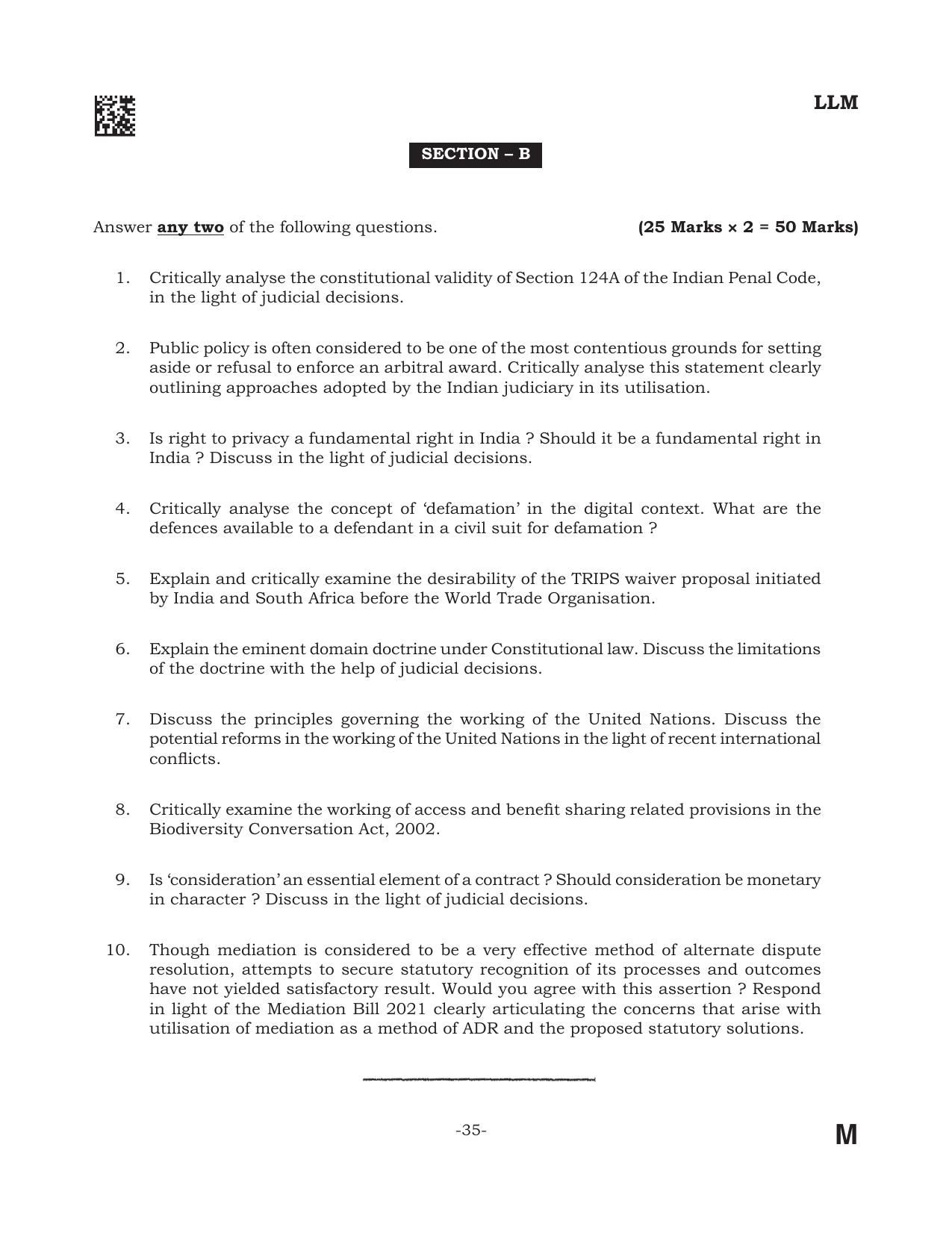 AILET 2022 Question Paper for LL.M - Page 35
