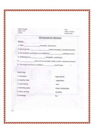 Revision Worksheets for Class 2 EVS Assignment 57
