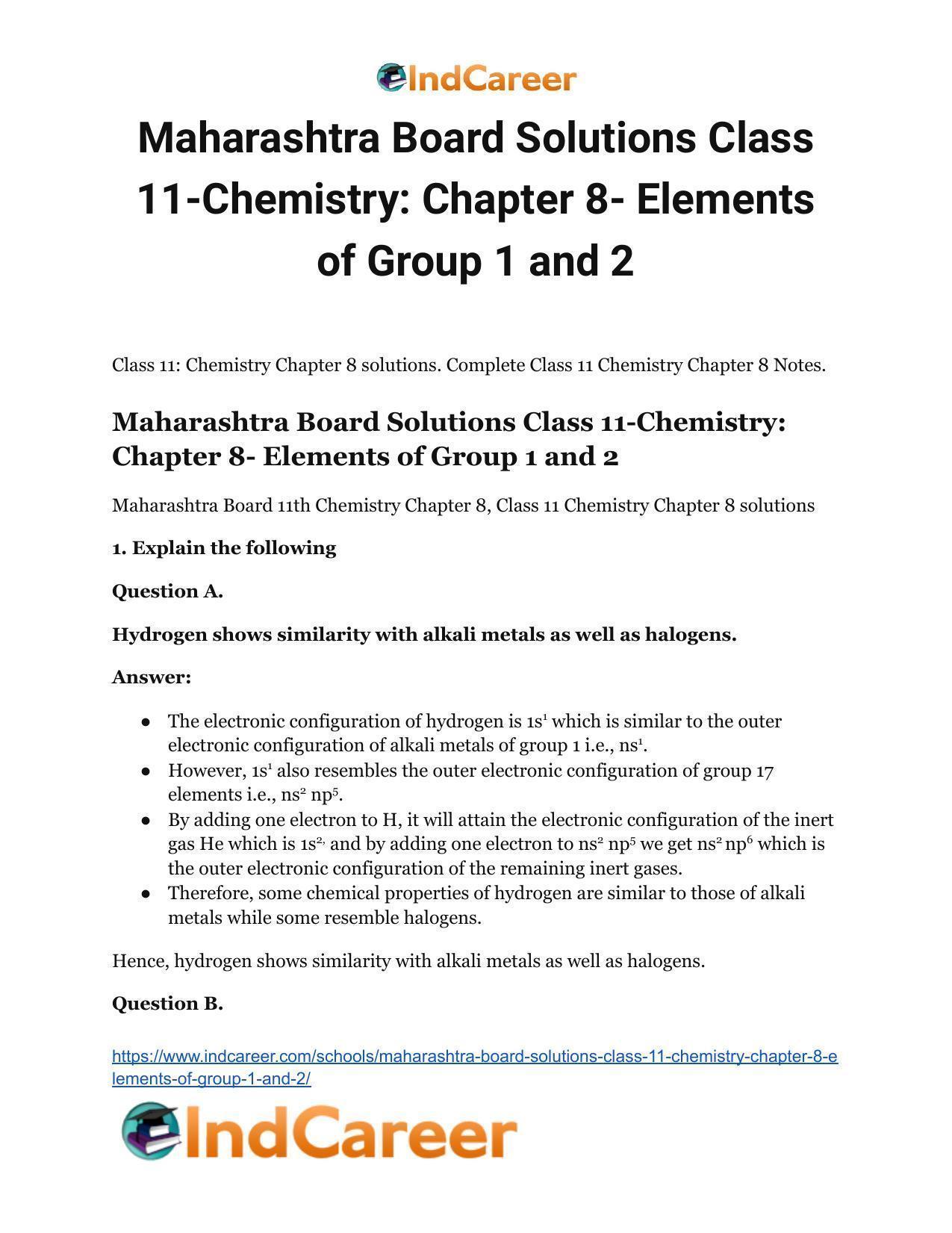 Maharashtra Board Solutions Class 11-Chemistry: Chapter 8- Elements of Group 1 and 2 - Page 2