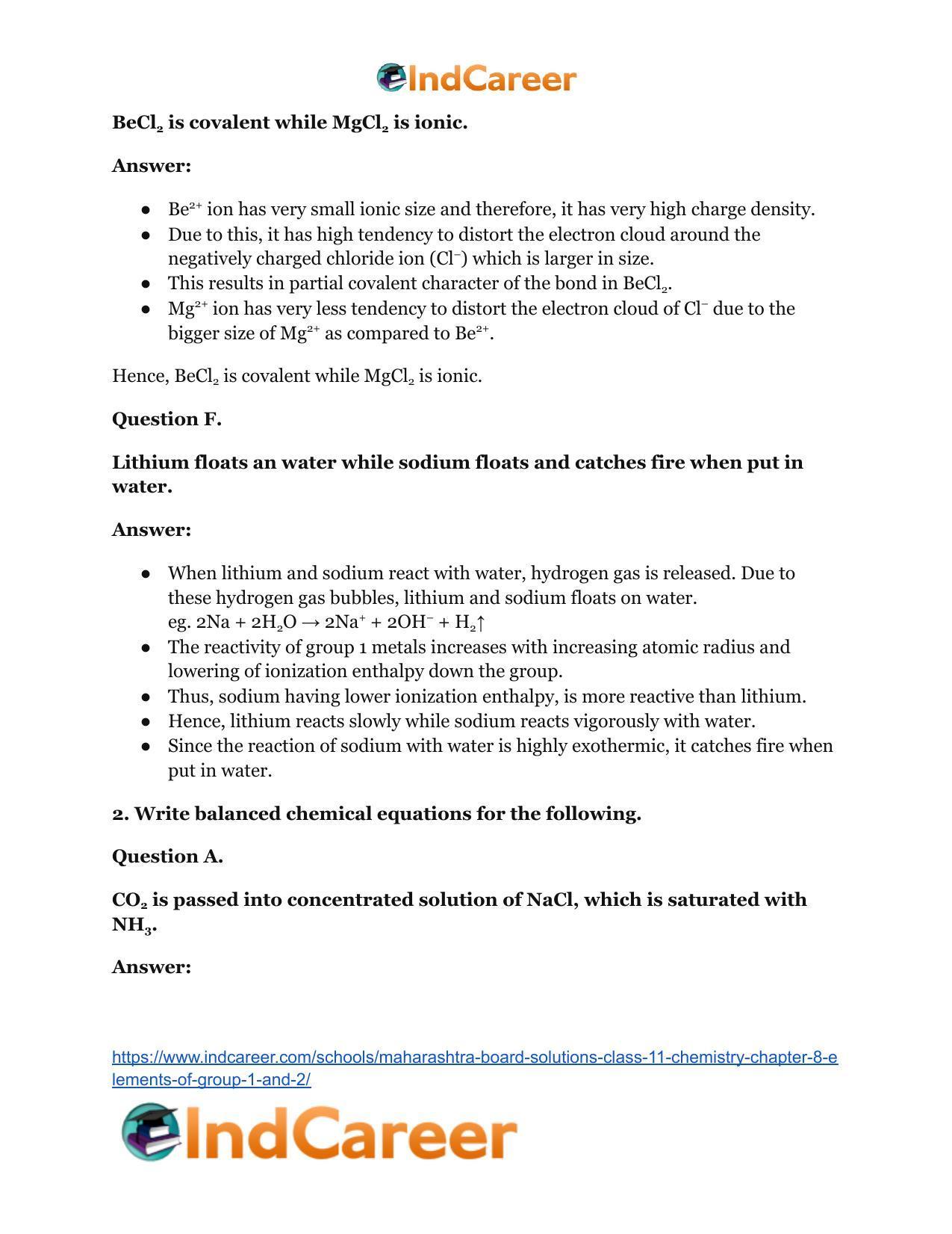 Maharashtra Board Solutions Class 11-Chemistry: Chapter 8- Elements of Group 1 and 2 - Page 4