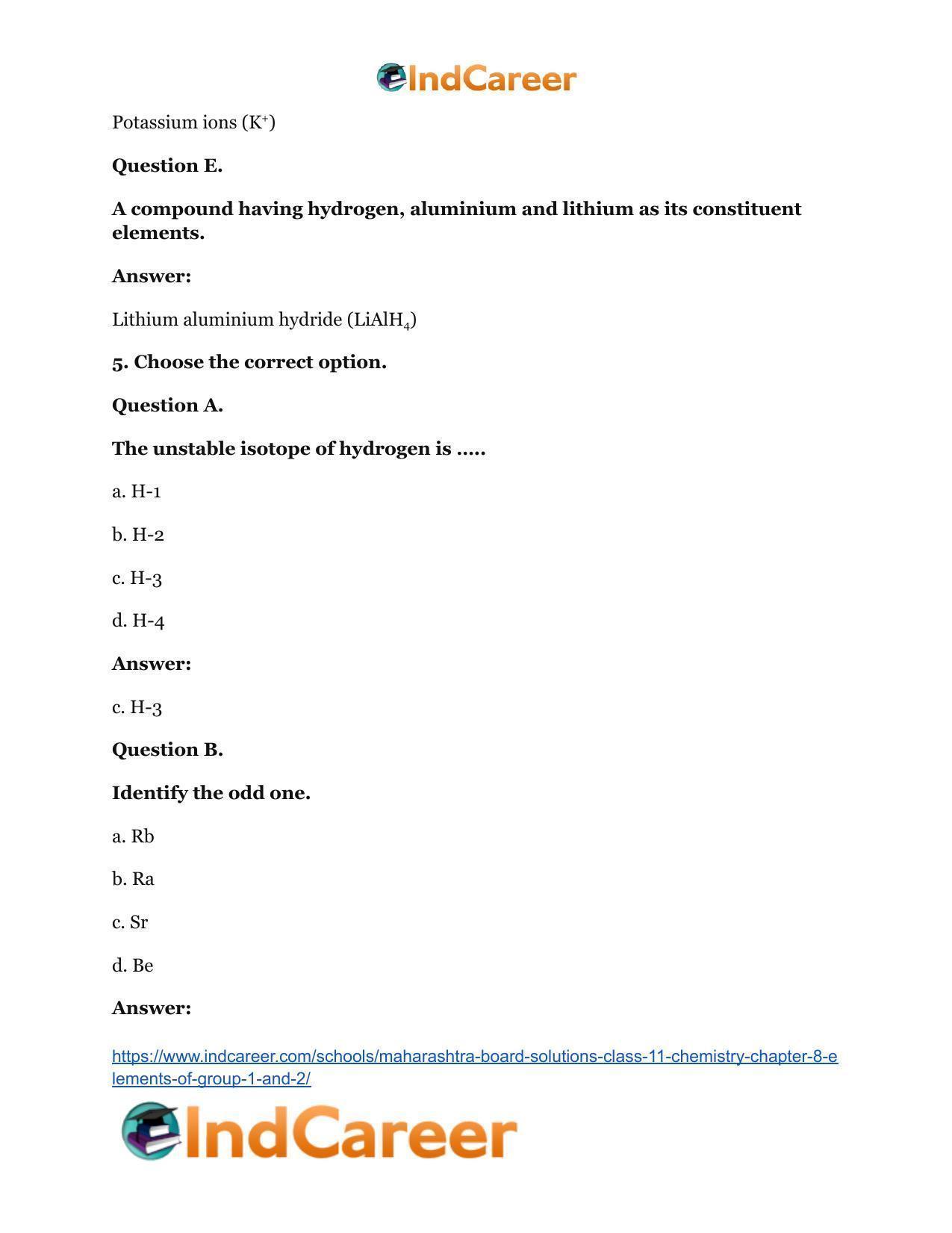 Maharashtra Board Solutions Class 11-Chemistry: Chapter 8- Elements of Group 1 and 2 - Page 11