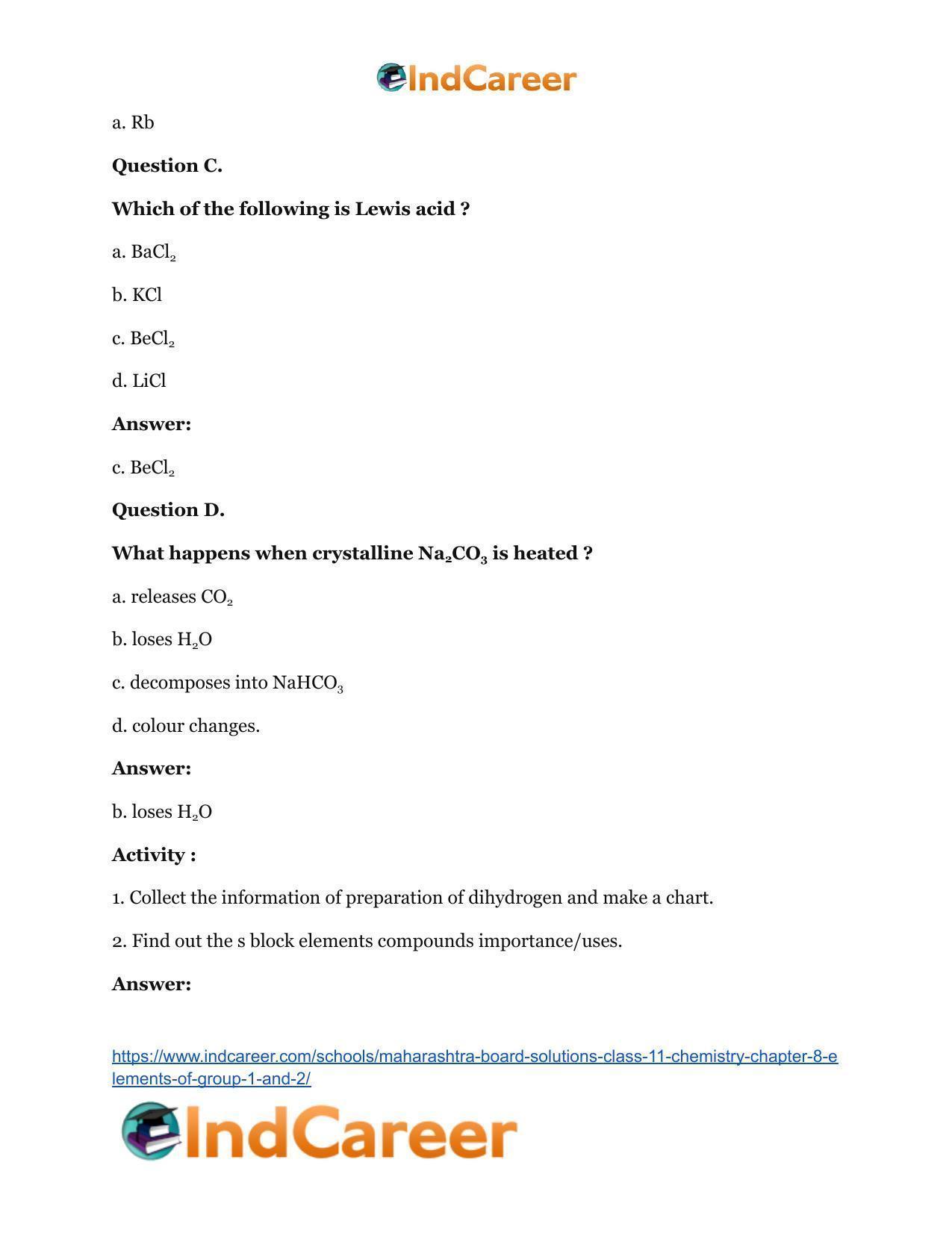 Maharashtra Board Solutions Class 11-Chemistry: Chapter 8- Elements of Group 1 and 2 - Page 12