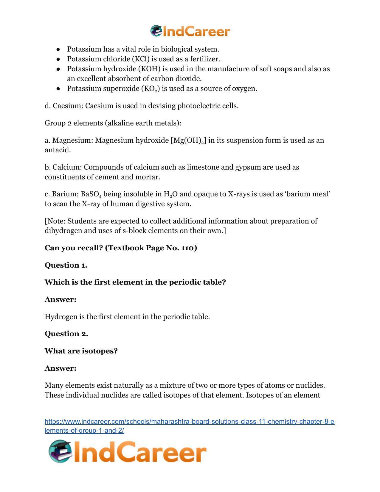 Maharashtra Board Solutions Class 11-Chemistry: Chapter 8- Elements of Group 1 and 2 - Page 14