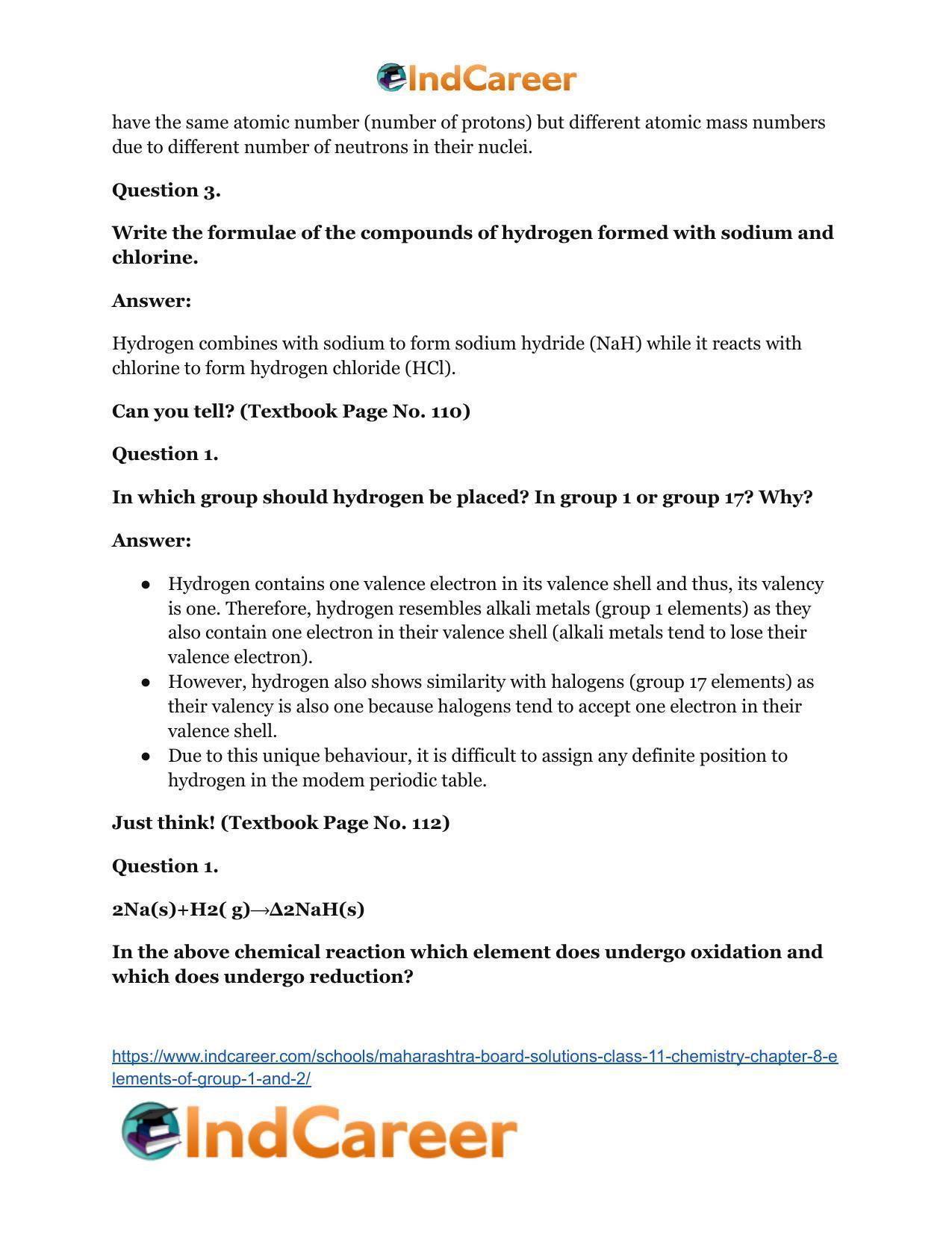 Maharashtra Board Solutions Class 11-Chemistry: Chapter 8- Elements of Group 1 and 2 - Page 15