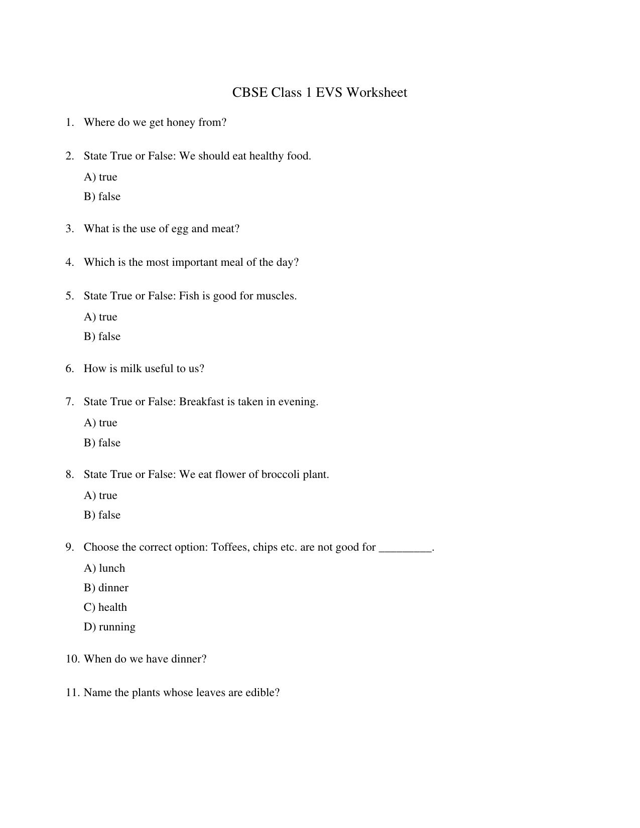 CBSE Class 1 EVS Be Safe Worksheets - Page 1