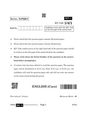 CBSE Class 12 1-4-1 English Core 2024 Question Paper